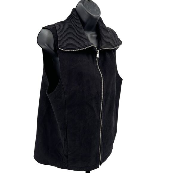 Jones New York Signature Vest Jacket WMNS M Full Zip Faux Suede Black Sleeveless - Picture 1 of 5